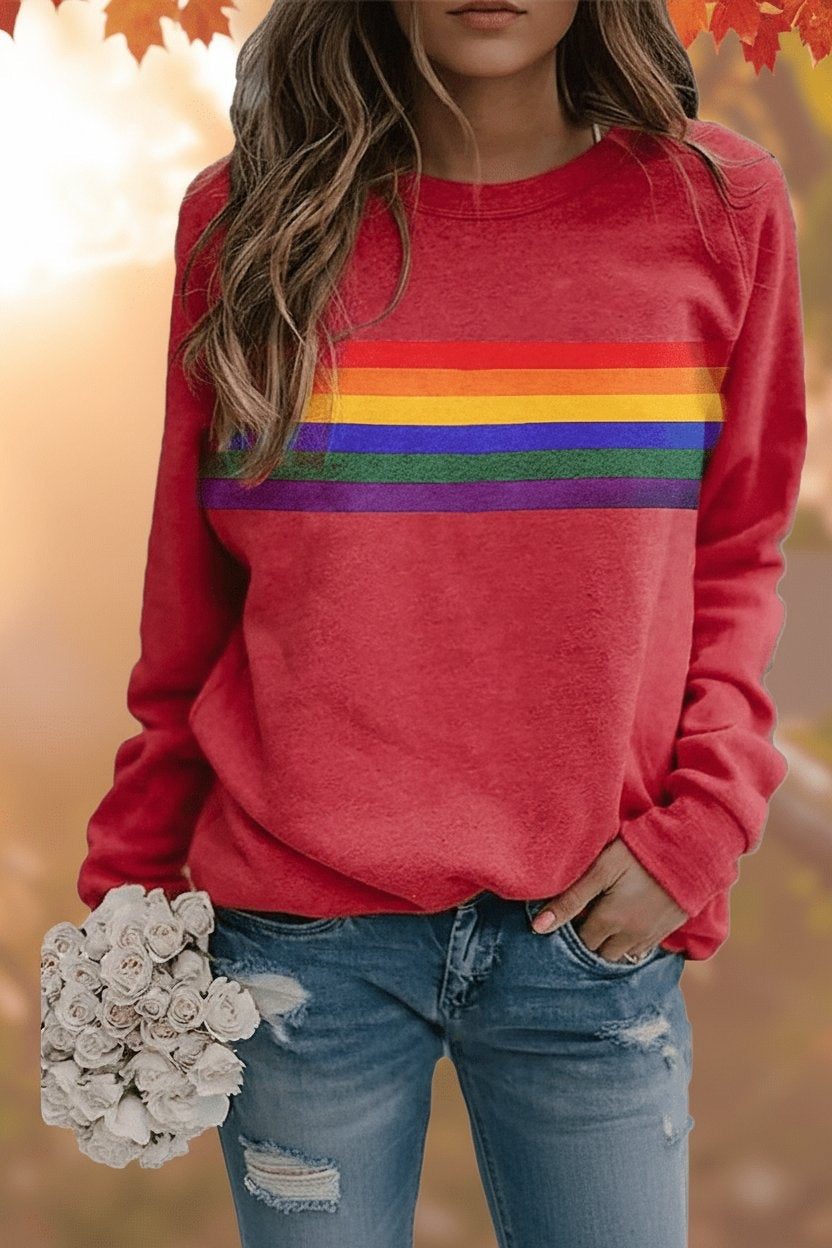 Thea | Women's Oversized Sweatshirt Rainbow Stripe Print